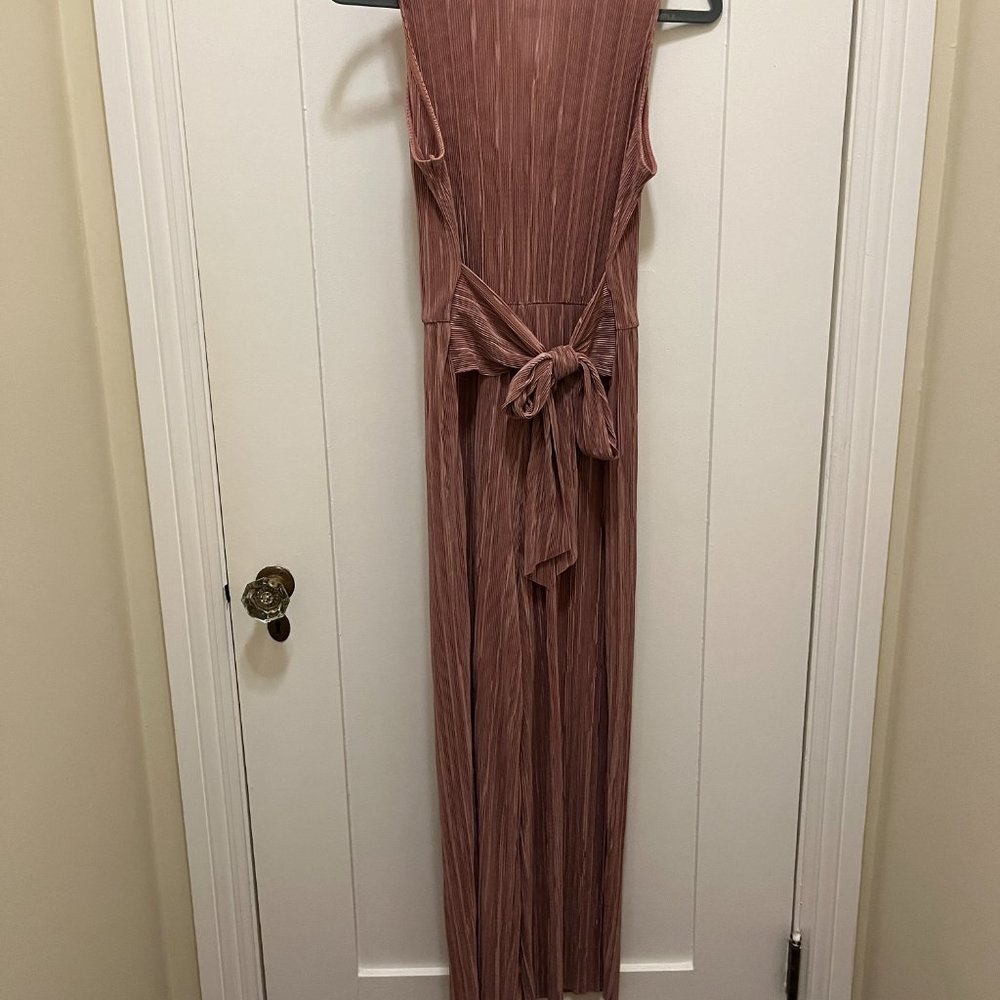Dusty Pink Plisse Tie Jumpsuit